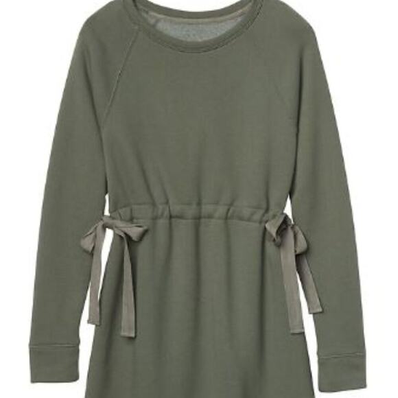 Athleta Brand Studio Cinch Sweatshirt Dress Herb Olive Green Women's size Small - Picture 2 of 5
